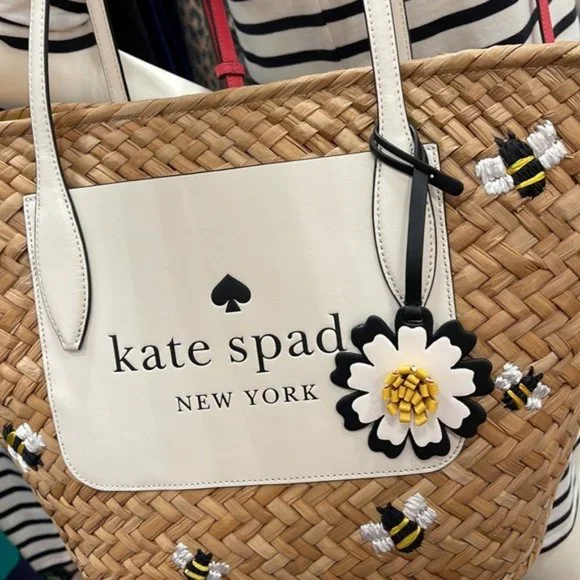 バッグ Kate Spade Honey Bee Tote Bag Kate Spade Honey Bee Straw Tote Woven Wicker Straw Bag, Bees